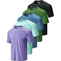 5 Pack Men’s Active Quick Dry Crew Neck T Shirts | Athletic Running Gym Workout Short Sleeve Tee Tops Bulk