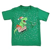 Hybrid Jem Little Boys Graphic-Print Tyrannosaurus Santa T-Shirt Kelly Green