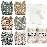 Mama Koala 3.0 Baby Cloth Diapers with 6 Inserts Bundle(A-Calm Spring), with 2 Rolls Disposable Natural Liners