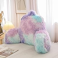 A Nice Night Faux Fur Reading Pillow Bed Wedge Large Adult Children Backrest with Arms Back Support for Sitting Up in Bed/Couch for Bedrest,BluePurple