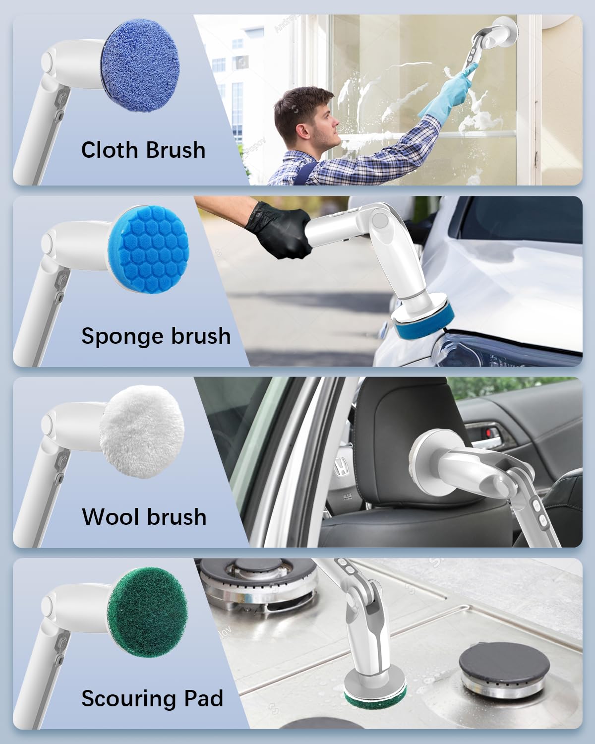 Leebein Electric Spin Scrubber, 2024 Upgraded Electric Scrubber for Cleaning, Spin Scrubber with Long Handle & 8 Replaceable Brush Heads, Remote Control Shower Cleaner Brush for Bathroom, Floor(White)