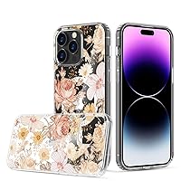 Cute Floral Print Scratch Resistant Clear Acrylic Back Cover for iPhone 14 Pro Max, Compatible with Wireless Wireless Charging