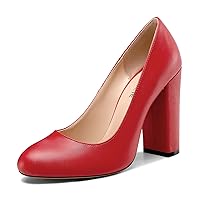 Castamere Women's High Block Heel Pumps Slip On Classic Round Toe Heels Wedding Party Dress Office Shoes 10CM