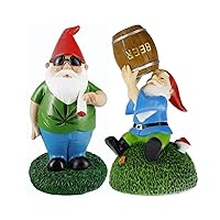 Gnometastic Gnomes - Bad Habits Beer and Smoking Gnome Duo, Naughty, Funny Garden Gnome Statue, 8.5in for Indoor or Outdoor Decoration