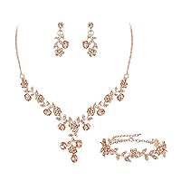 Ever Faith Wedding Jewelry Set for Bridal Bride, Rhinestone Crystal Floral Leaf Vine Necklace Earrings Set