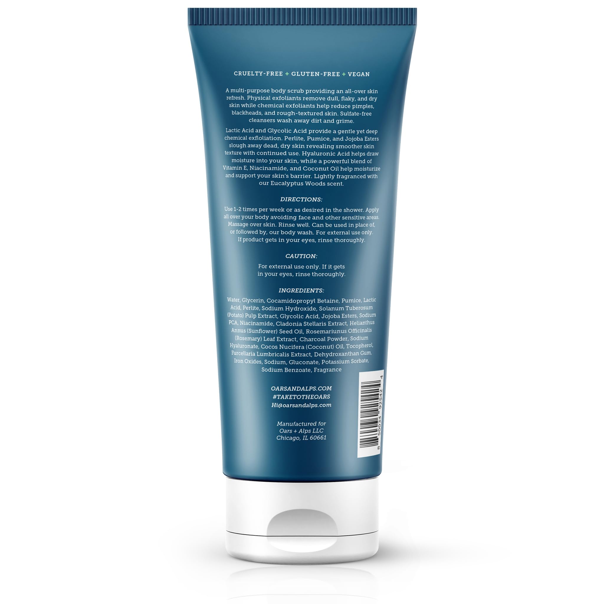 Oars + Alps Superfoliant Body Scrub, Dermatologist Tested and Made with Clean Ingredients, Contains Niacinamide and Coconut Oil, 8 Fl. Oz.