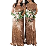 Mermaid V-Neck Back Long Bridesmaid Dresses Sequins Wedding Party Gowns Sparkly Short Sleeves Prom Dresses Fitted