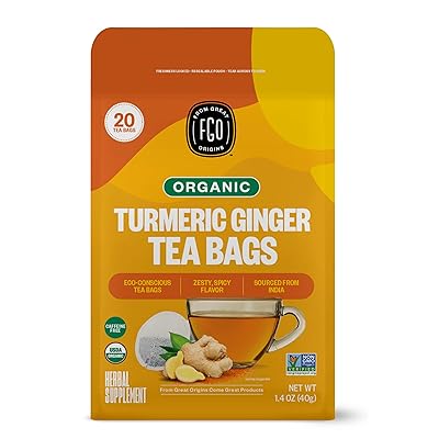 FGO Organic Ginger Peach Black Tea, Eco-Conscious Tea Bags, 20 Count