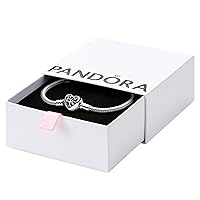 PANDORA Moments Family Tree Heart Clasp Snake Chain Bracelet - Compatible with PANDORA Moments Charms - Sterling Silver, CZ & Black Enamel Charm Bracelet - Mother's Day Gift - With Gift Box