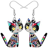 Acrylic Drop Cat Earrings Pets Funny Design 7 Color Lovely Gift For Girl Women By The Bonsny