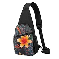 Sling Bag Crossbody for Women Fanny Pack Hawaii Tropical Flower Chest Bag Daypack for Hiking Travel Waist Bag