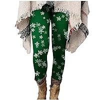 Christmas Snowflake Sherpa Lined Leggings Women Winter Warm High Waist Stretch Slim Tummy Control Yoga Tight Pants