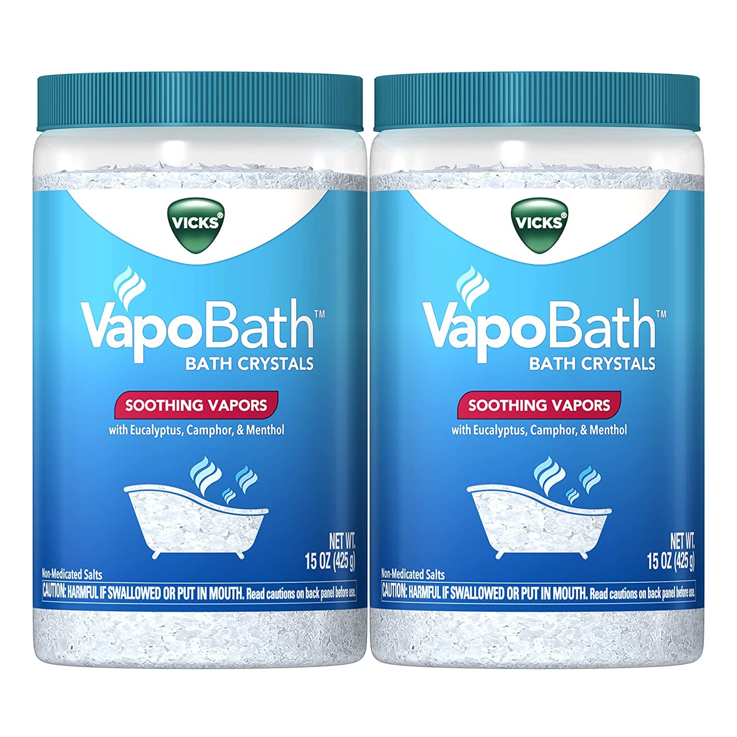Vicks Vapobath Bath Crystals 2 Pack 15 Oz Soothing Bath Soaking Solution With Vicks Vaporub Vapors 30 Ounce (OLD)