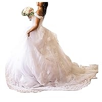 Melisa Women's Off Shoulder Lace Sequins Wedding Dress with Church Train Plus Size Bridal Gown Long