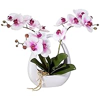 Potted Silk Faux Artificial Flowers Realistic Pink White Phalaenopsis Orchid in White Pot for Home Decoration Living Room Office Bedroom Bathroom Kitchen Dining Room 13