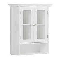 SIMPLIHOME Acadian Transitional 28 Inch H x 24 Inch W Double Door Wall Bath Cabinet in Pure White, For the Bathroom