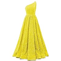 CSYPJYT One Shoulder Sequin Prom Dress A-line Skirt Shiny Decoration Evening Dress