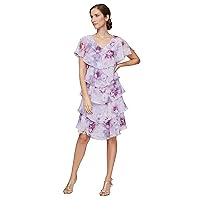 S.L. Fashions Women's Short Sleeve Floral Tiered Chiffon Dress (Missy and Petite)
