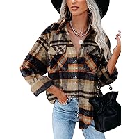 BTFBM Women Corduroy Shacket Jacket Long Sleeve Button Down Casual Plaid Flannel Shirts Loose Fall Spring Blouses Tops