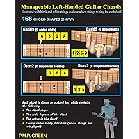 Manageable Left-Handed Guitar Chords: Illustrated with black and white strings to show which strings to play for each chord