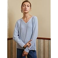Sweaters for Women Cashmere Blend Longline Sweater Sweaters (Color : Baby Blue, Size : Small)