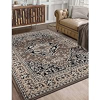 Superior Indoor Area Rug, Plush Carpet Cover, Traditional Oriental Medallion, Perfect for Hallway, Entryway, Living Room, Dining, Bedroom, Office, Kitchen, Glendale Collection, 10' x 14', Brown