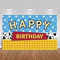 Cartoon Toy Inspired Story Birthday Backdrop Blue Sky White Clouds Boy Birthday Banner Kids Party Cake Table Decorations Background Photo Booth Prop（5X3FT）