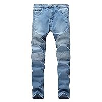 Andongnywell Men's Ripped Slim Straight Fit Biker Jeans Skinny Fit Distressed Denim Pants with Zipper Trousers