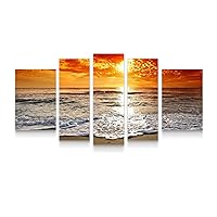 Startonight Canvas Wall Art Sunset and Waves - Beach Framed Wall Art 36 by 71 Inches Set of 5