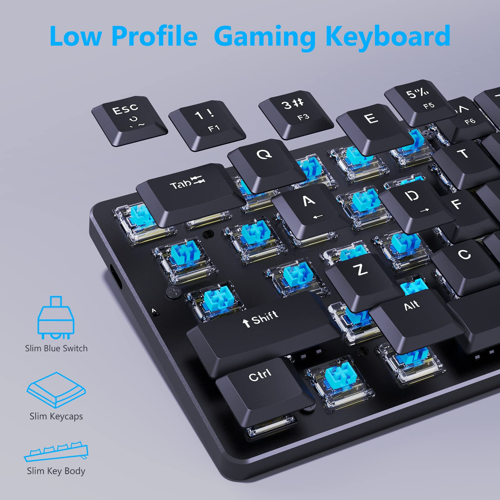 Redragon 60 Percent Mini Keyboard, Mechanical Gaming Keyboard with Low Profile Blue Switches, 18 LED Backlits, Wired Compact Portable Keyboard for Windows PC Mac, Typing, Travel, K615