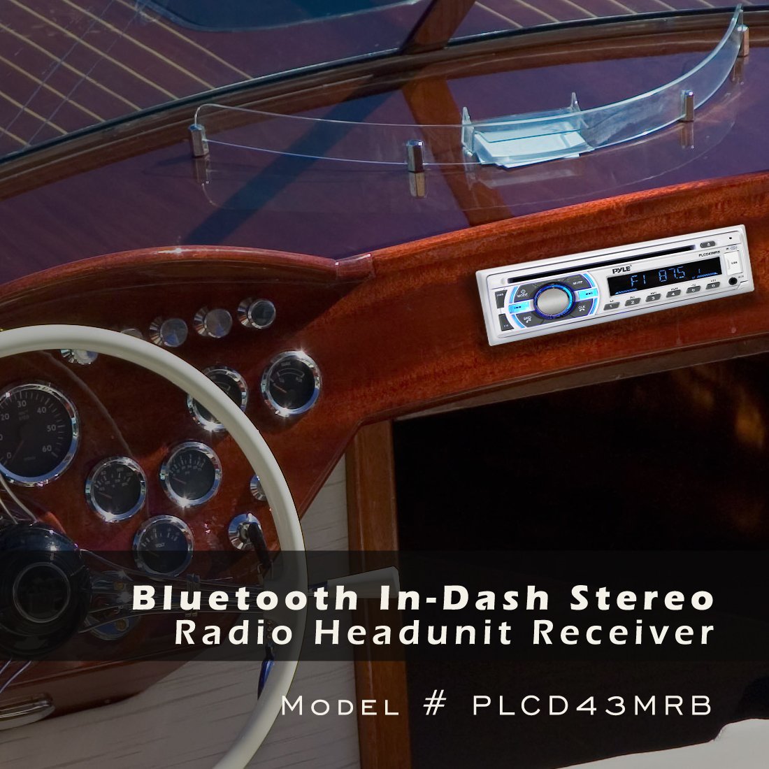 Pyle Boat Bluetooth Marine Stereo Receiver - Marine Head Unit Din Single Stereo Speaker Receiver - Wireless Music Streaming/Hands-Free Calling/CD Player/MP3/USB/AUX/ marine AM FM Radio -PLCD43MRB