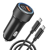 USB C Car Charger, OKRAY 36W Fast Charging Cigarette Lighter Adapter USB Type C PD3.0+QC3.0 Dual Ports Car Charger with 6 Feet USB-C to USB-C Cable Kit for Galaxy S23/S22/S21/S20/S10 Note 20 (Black)