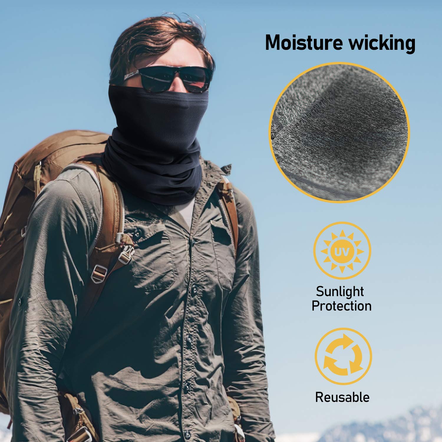TICONN Neck Gaiter Face Cover Scarf, Breathable Sun & Wind-proof for Skiing Fishing Hiking Cycling