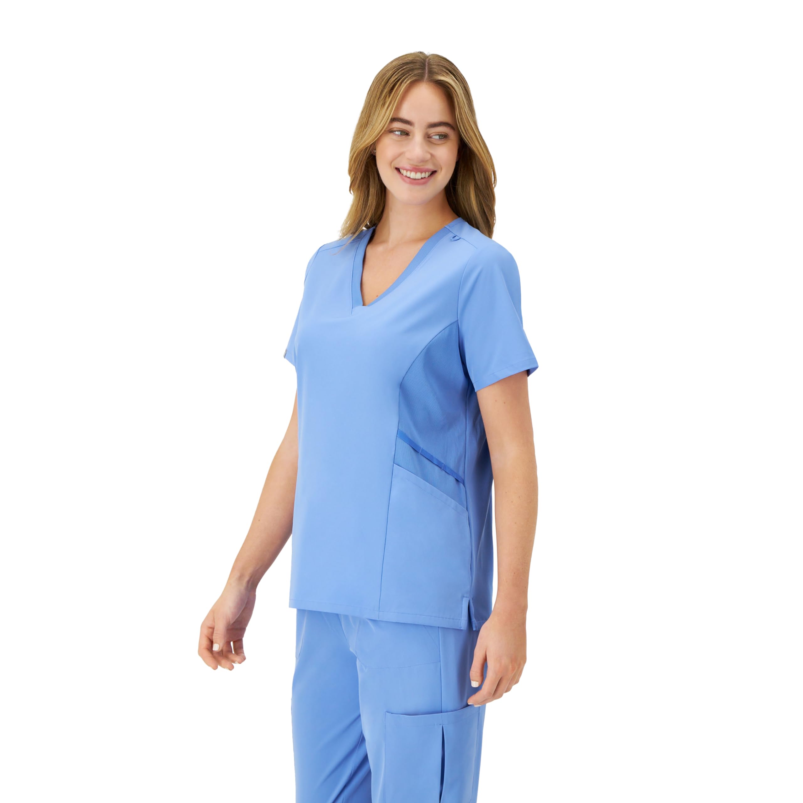 Hanes Women's Scrubs Healthcare Top, Moisture-Wicking Stretch Scrub Shirt, Ribbed Side Panels