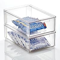 mDesign Plastic Pantry Organization and Storage Bin w/ Pull Out Drawer - Shallow Stackable Kitchen Supplies Storage Container for Organizing Cabinet, Fridge, Freezer, Lumiere Collection, 2 Pack, Clear