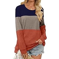 CRAZY GRID Women’s Long Sleeve T Shirt Color Block Pullover Crew Neck Loose Comfy Casual Tops