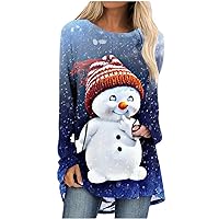 Casual Christmas Womens Tops Loose Round Neck Long Sleeve Light Up Shiny Tree Print Tunic Shirts Winter Pullover Blouses