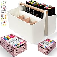 3 Pack Craft Organizers and Storage, Portable Plastic Art Caddy with Handle & 2 Foldable Art Supply Storage Box, Art Bin Craft Storage Organizer with Divider for Pencil Marker Crayon Sewing