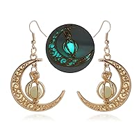 Glow in The Dark Silver Crescent Moon Earrings - Glowing Blue Moon Charm - Magical Fantasy Fairy Glowing Earrings - Glow Jewelry