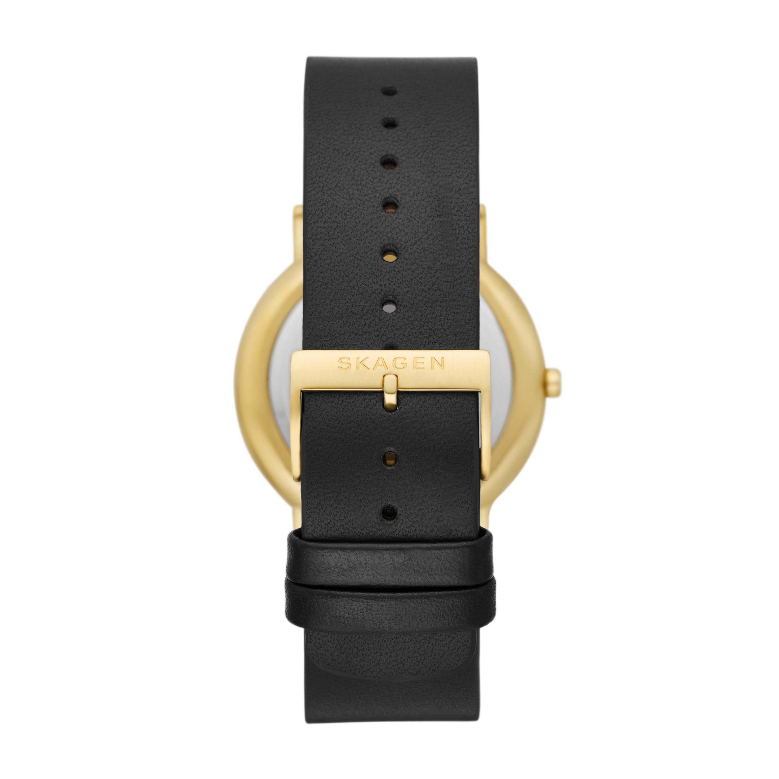 Skagen Men's Signatur Three-Hand Gold-Tone Stainless Steel and Black Leather Band Watch (Model: SKW6897)