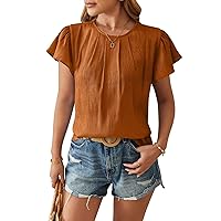 Women's Spring Tops Summer O-Neck Fashion Pleated Petal Sleeve Loose Top, S-2XL
