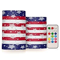 Usa Flag 4th July American Red White Blue Star Stripes 6 Flickering Flameless Candles Battery Operated with Remote Timer,Tea Light Candles LED Pillar Votive Candles set of 2 for Outdoor Indoor Decorat