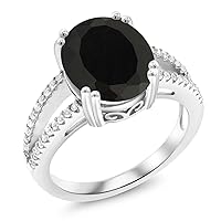 Gem Stone King 925 Sterling Silver Black Onyx Ring For Women (4.48 Cttw, Oval 12X10MM, Gemstone December Birthstone, Available In Size 5, 6, 7, 8, 9)