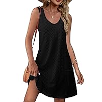 Summer Dresses for Women 2024 Casual Sleeveless Lace T Shirt Sundresses Loose Swing Beach Cover Ups with Pockets