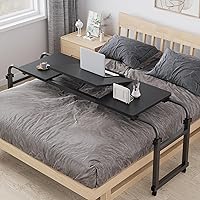 Overbed Table with Wheels, Bedside Table Adjustable Height and Length, Portable Over Bed Table Tilting Top, Standing Medical Over Bed Desk