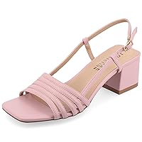 Journee Collection Womens Strappy Buckle Sling Back Covered Block Heel Open Square Toe Shayana Tru Comfort Foam Sandals