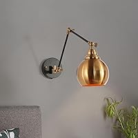 Wall Sconces Lighting, Plug-in or Hardwired 2-in-1 Swing Arm Wall Lamp, Adjustable Matte Black and Plated Brass Wall Light for Bedroom, Living Room, Kitchen