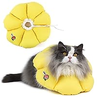 HiDREAM Cat Cone Collar,Cute Waterproof Elizabethan e Collar for Cats,Anti-Bite Lick Wound Healing Safety Cat Recovery Collar,Yellow Flower All-Season Style