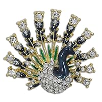 Glistening Peacock: Austrian Crystal & Enamel Brooch Pin