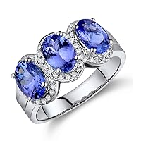 Unique Solid 14K White Gold Natural Tanzanite Engagement Rings Diamonds Wedding Band for Women Promotion